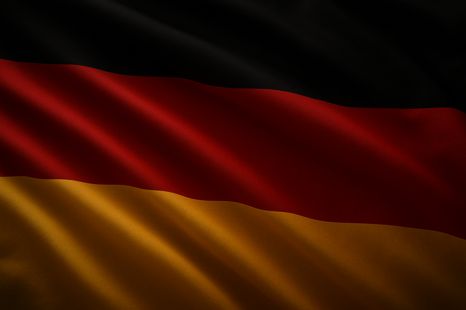A slightly waving German flag with a silky texture, featuring horizontal stripes of black, red, and gold.